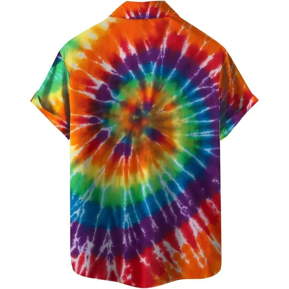 ❤️Men Rainbow Print Short Sleeve Hawaiian Fit Casual Button Down Beach Shirts - Picture 7 of 7